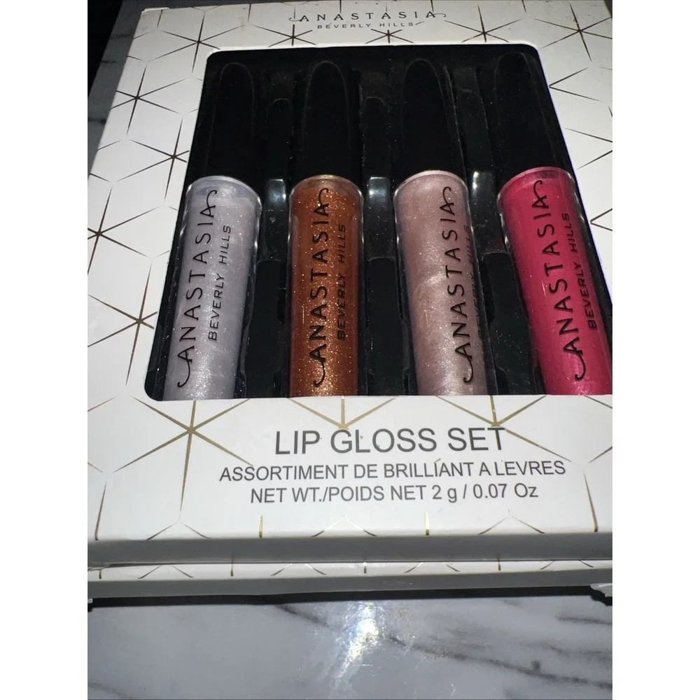 ANASTASIA Beverly Hills SHIMMER Lip Gloss Set of 4 ~ Silver Gold Coral Red ~ NEW
